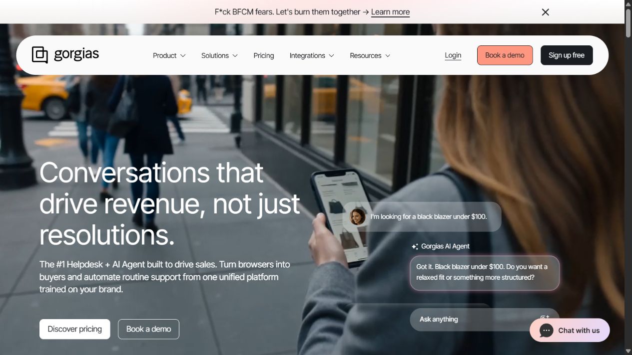 Gorgias official homepage showing its ecommerce help desk positioning