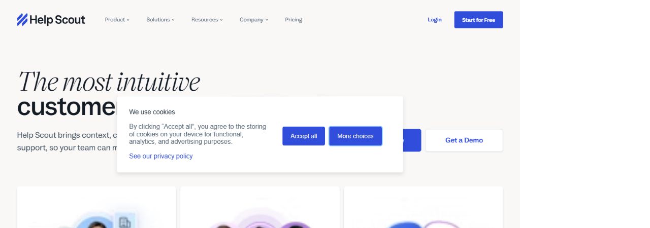 Help Scout official homepage showing its customer support platform positioning
