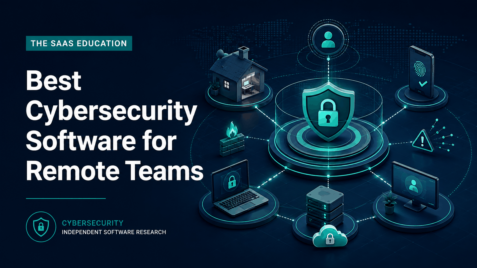 Remote-team cybersecurity stack protecting identities, endpoints, client access, threat response, and backups