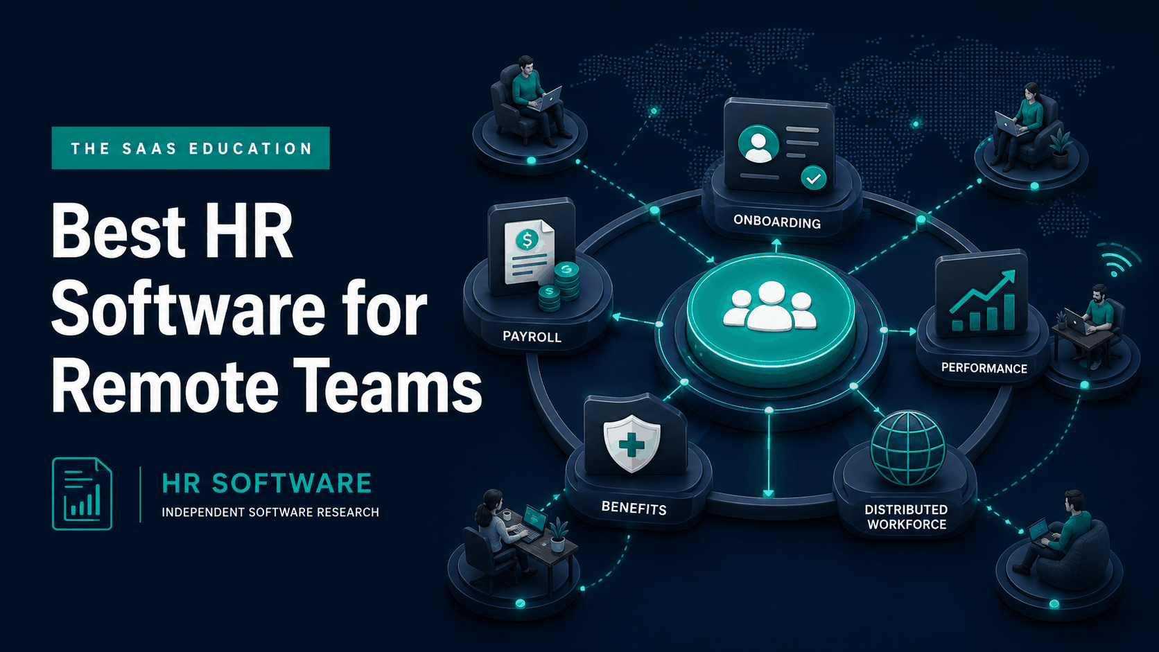 Remote team people operations system connecting employees, contractors, payroll, onboarding, performance, and global work