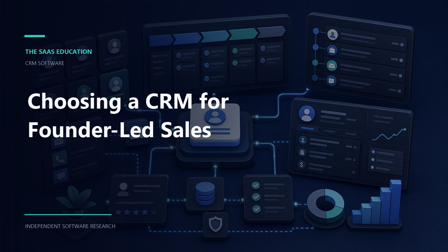 Choosing a CRM for founder-led sales illustration showing pipeline stages, founder workflow, and team handoff planning