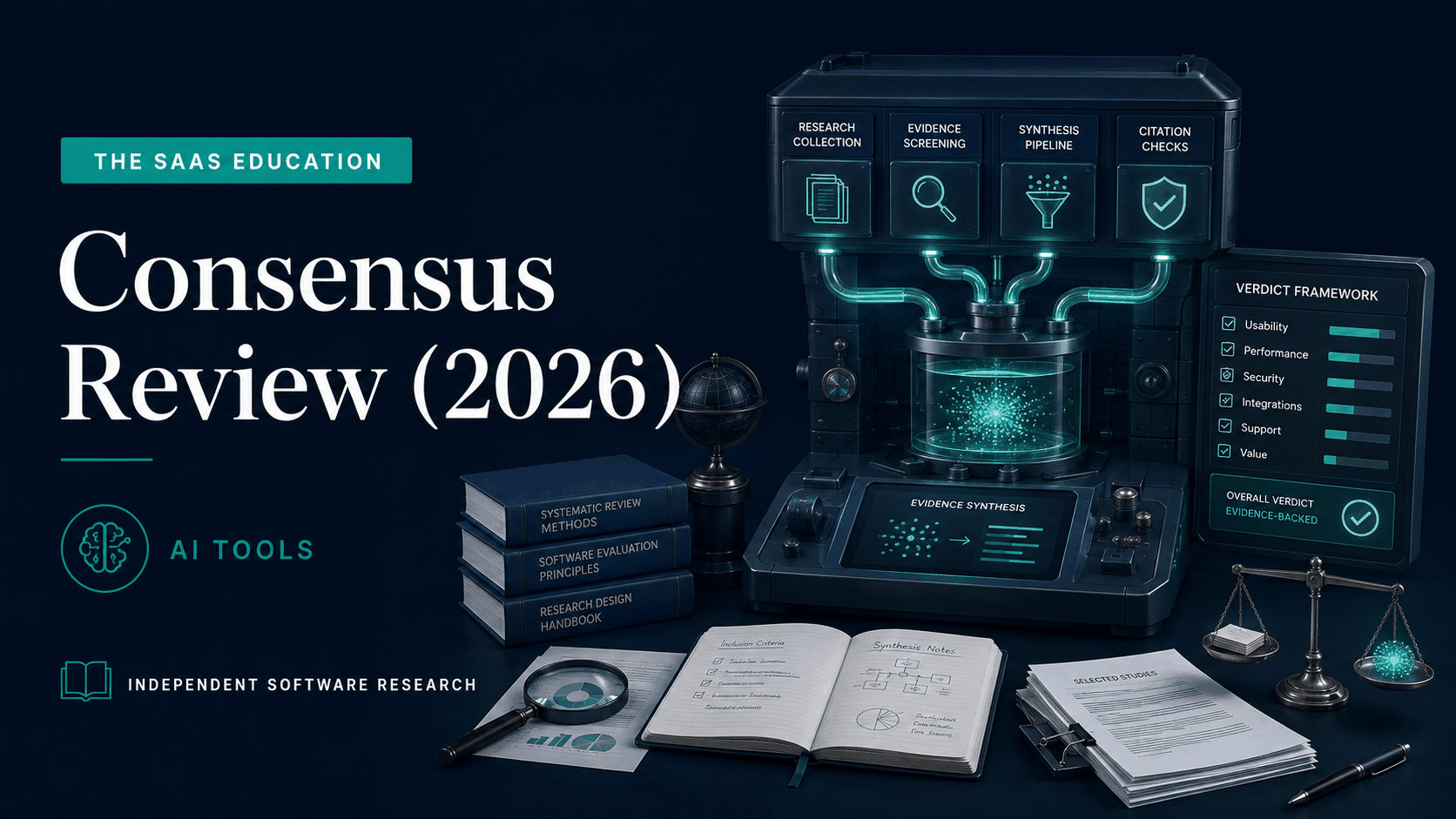 Consensus academic research workflow reviewed across search, evidence synthesis, paper analysis, agents, and verification
