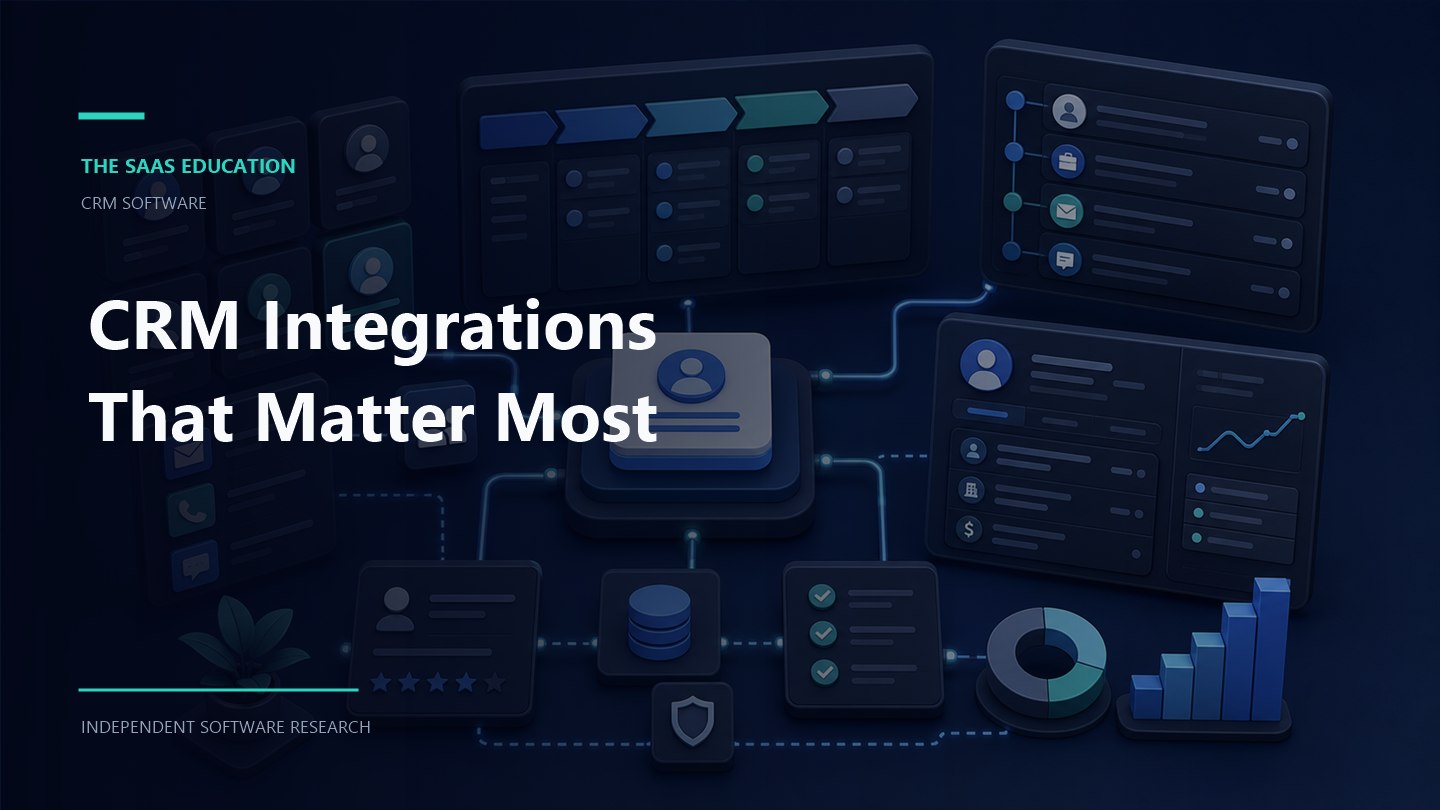 CRM integrations dashboard showing lead handoffs, billing sync, and data quality checkpoints across connected systems