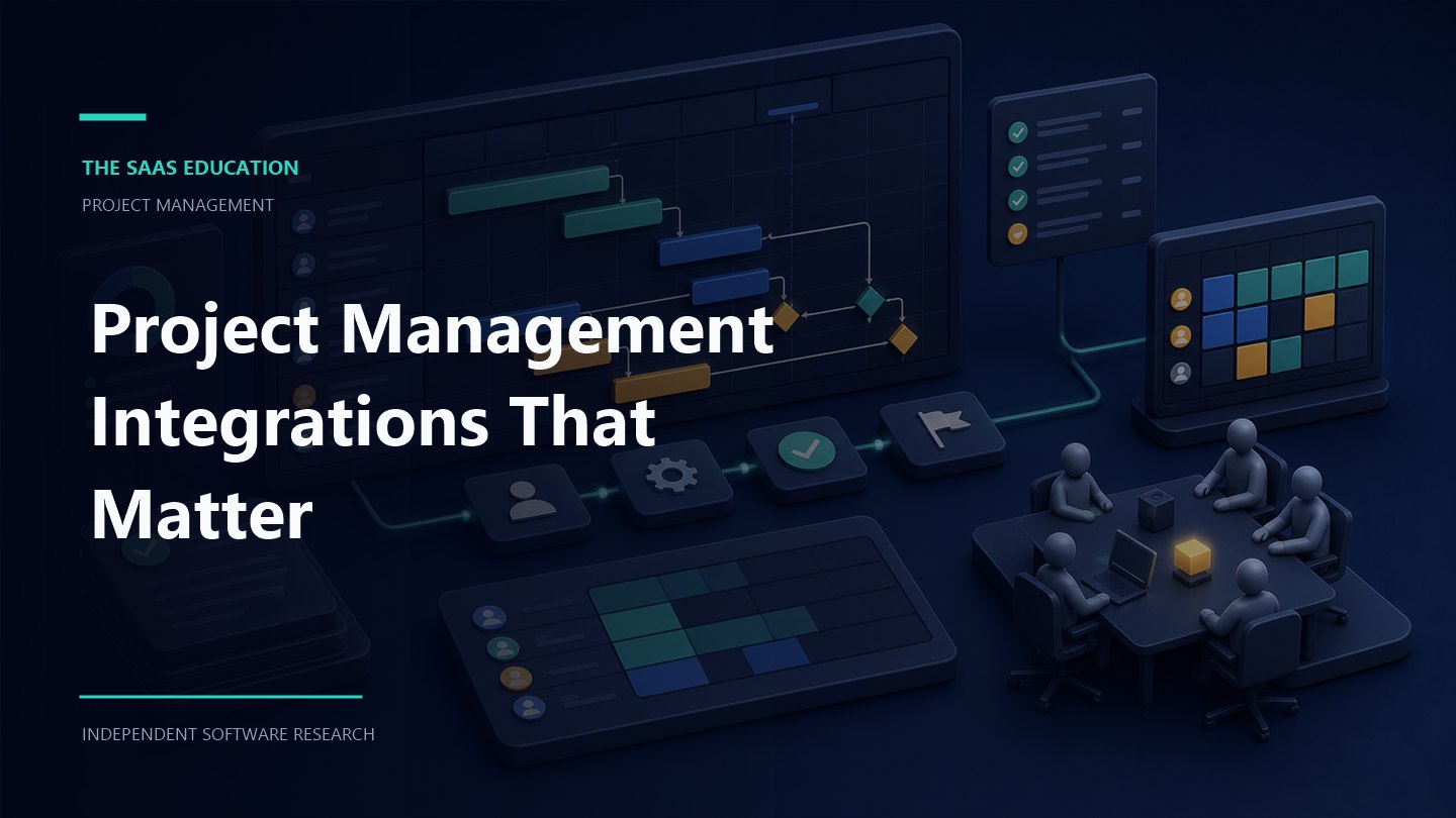Project management integrations that matter illustration showing connected tools, task ownership, and workflow review