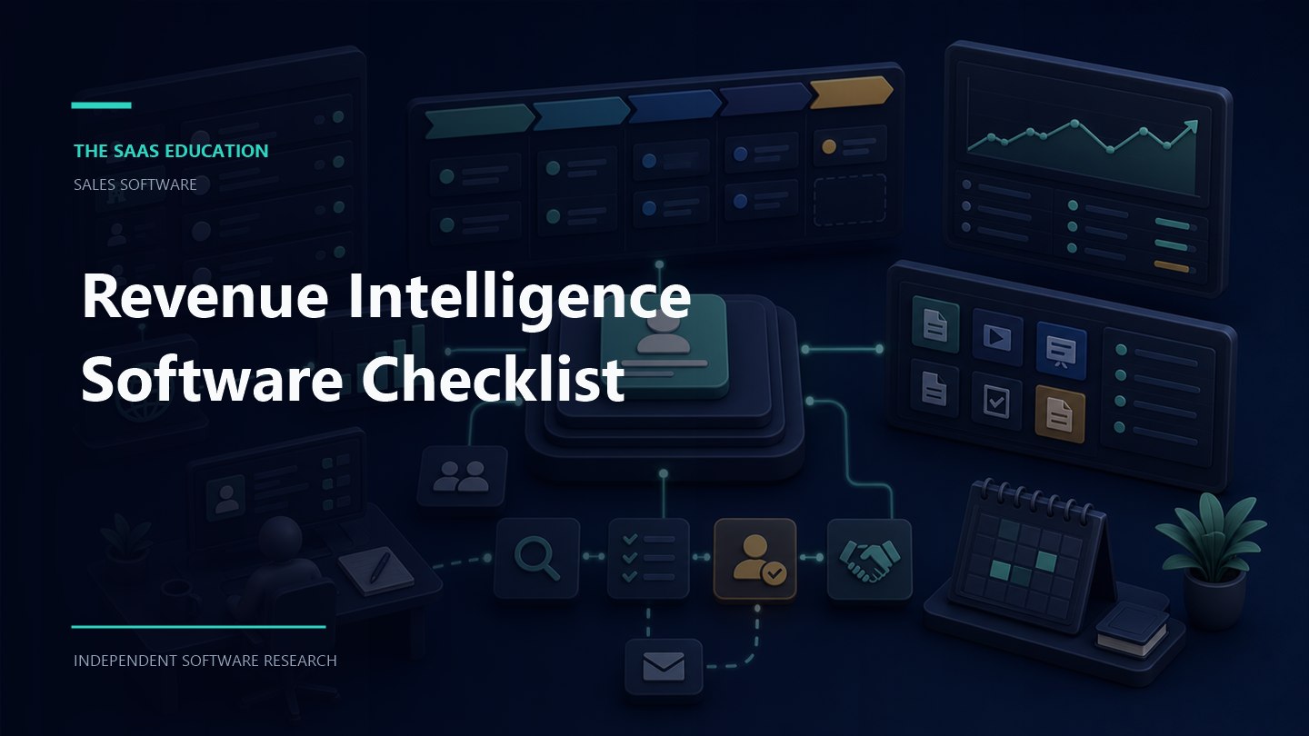 Revenue intelligence software checklist illustration showing forecast visibility, deal inspection, and sales review controls