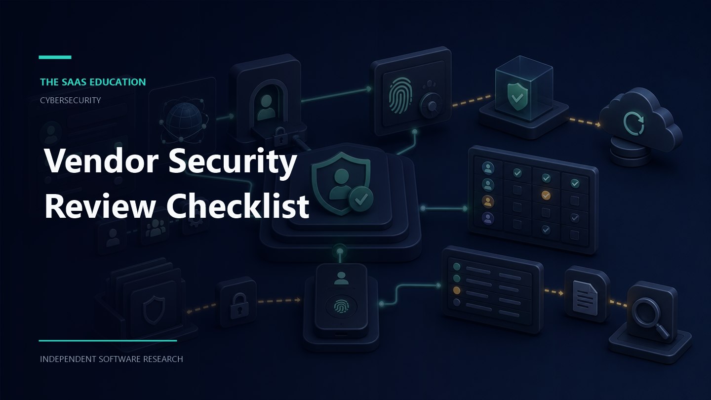 Vendor security review checklist workspace showing control evidence, data access scope, software practices, and approval checkpoints