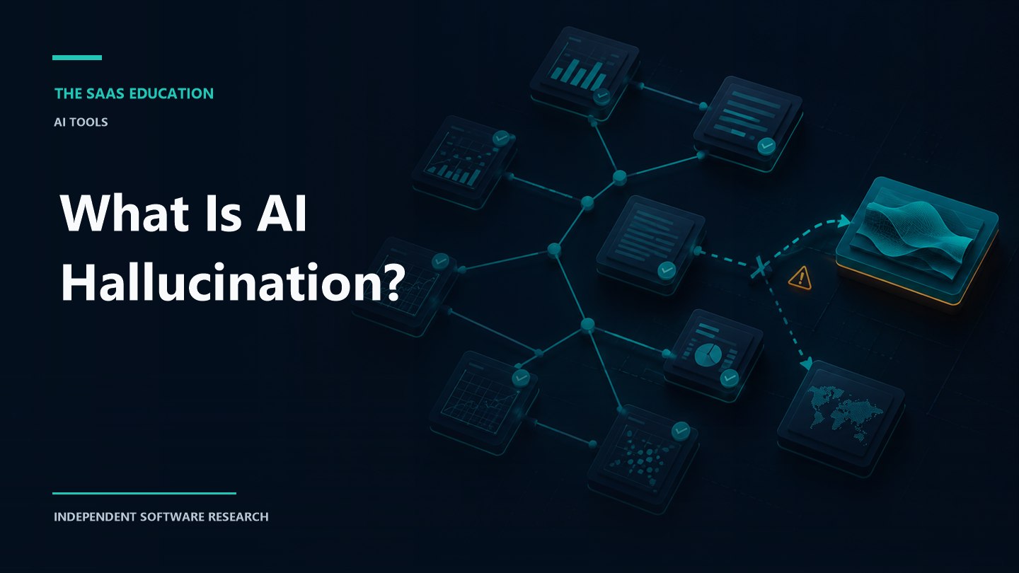 AI hallucination illustrated as unsupported output diverging from verified evidence