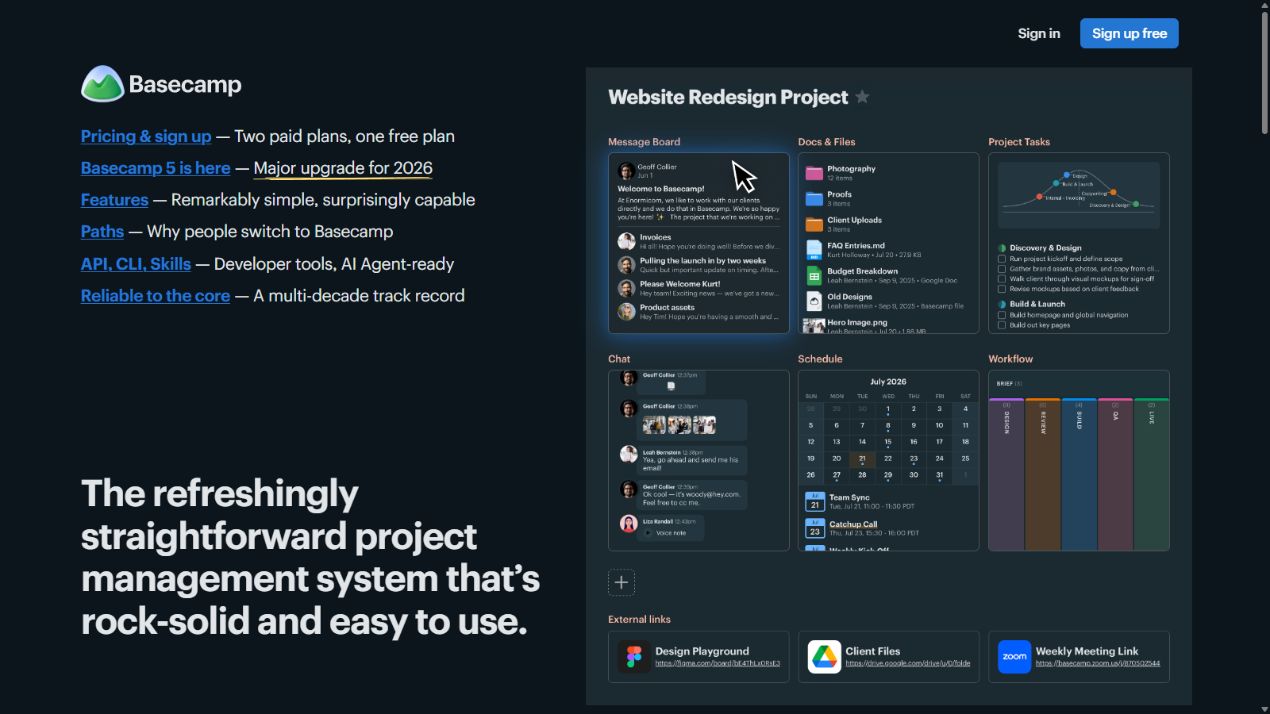 Basecamp official homepage for project communication and organization