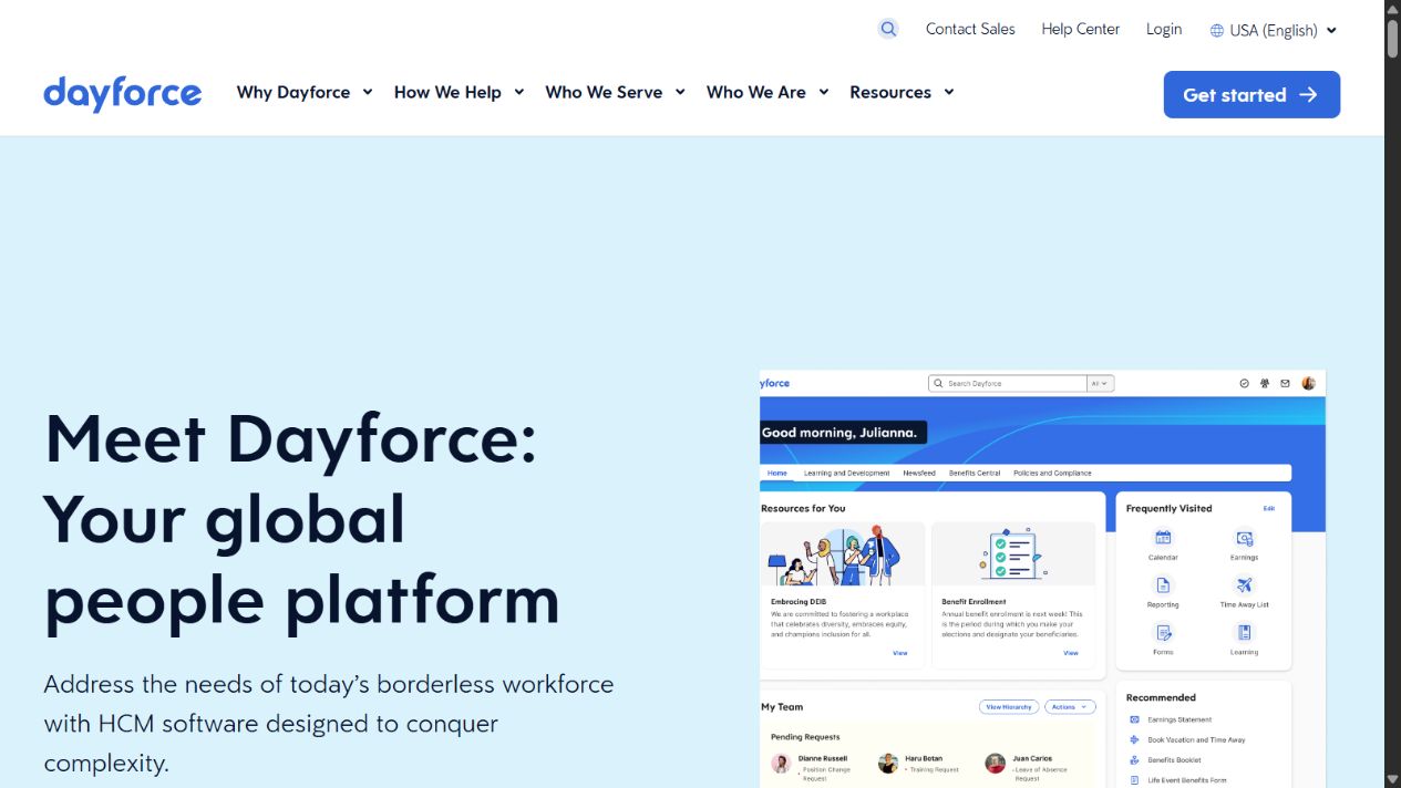 Dayforce official homepage showing its enterprise people platform
