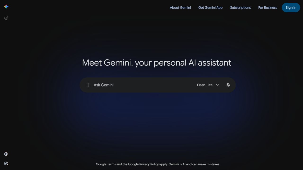 Gemini official homepage showing Google&rsquo;s AI assistant