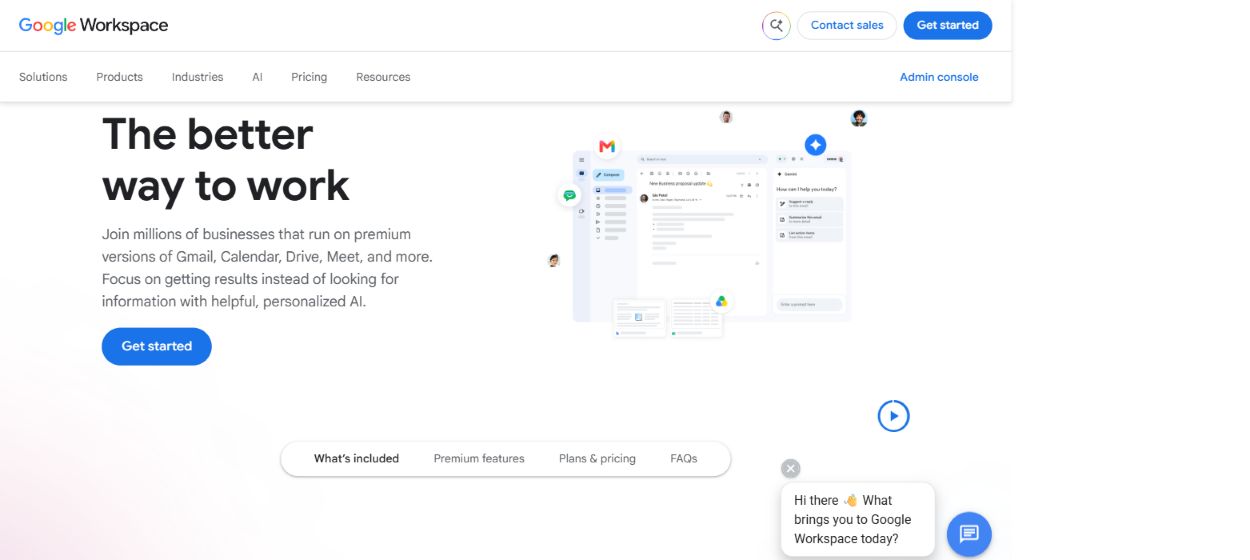 Google Workspace official homepage showing its productivity and collaboration suite