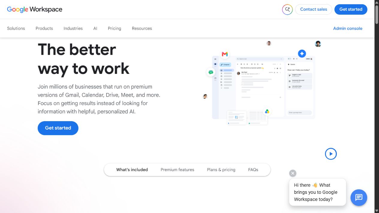 Google Workspace official homepage showing its business collaboration suite