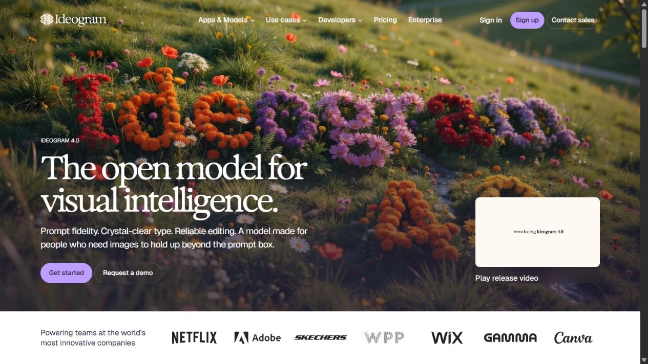 Ideogram official homepage showing its generative visual platform positioning