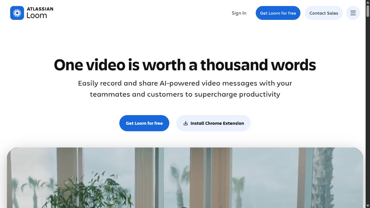 Atlassian Loom official homepage showing its asynchronous video platform