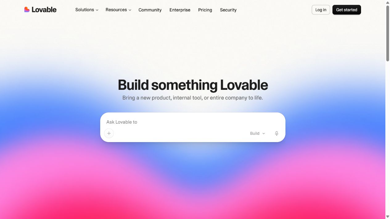Lovable official homepage with a prompt box for building a product or internal tool
