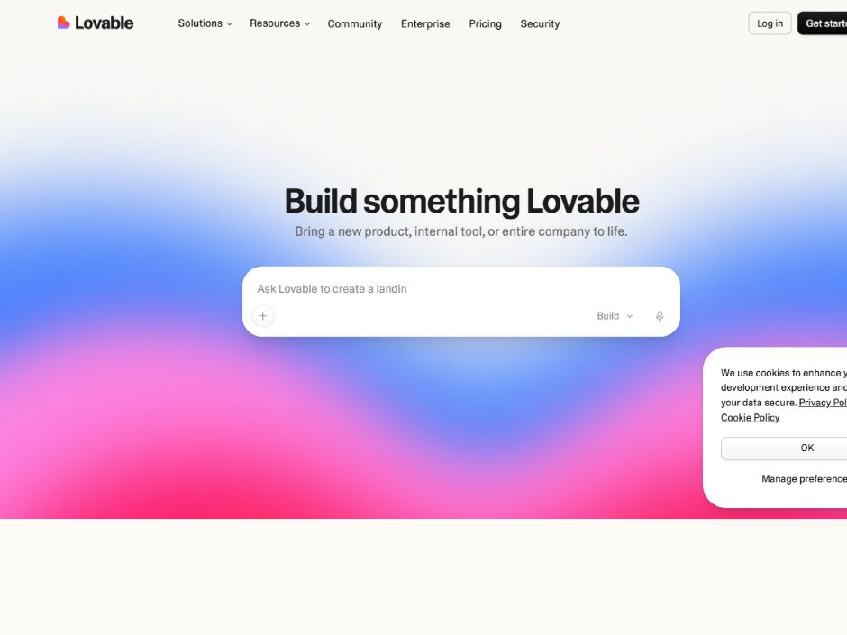 Lovable homepage with its Build something Lovable prompt workspace