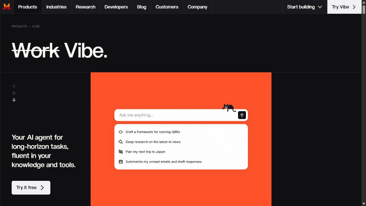 Mistral Vibe official homepage showing the product formerly called Le Chat