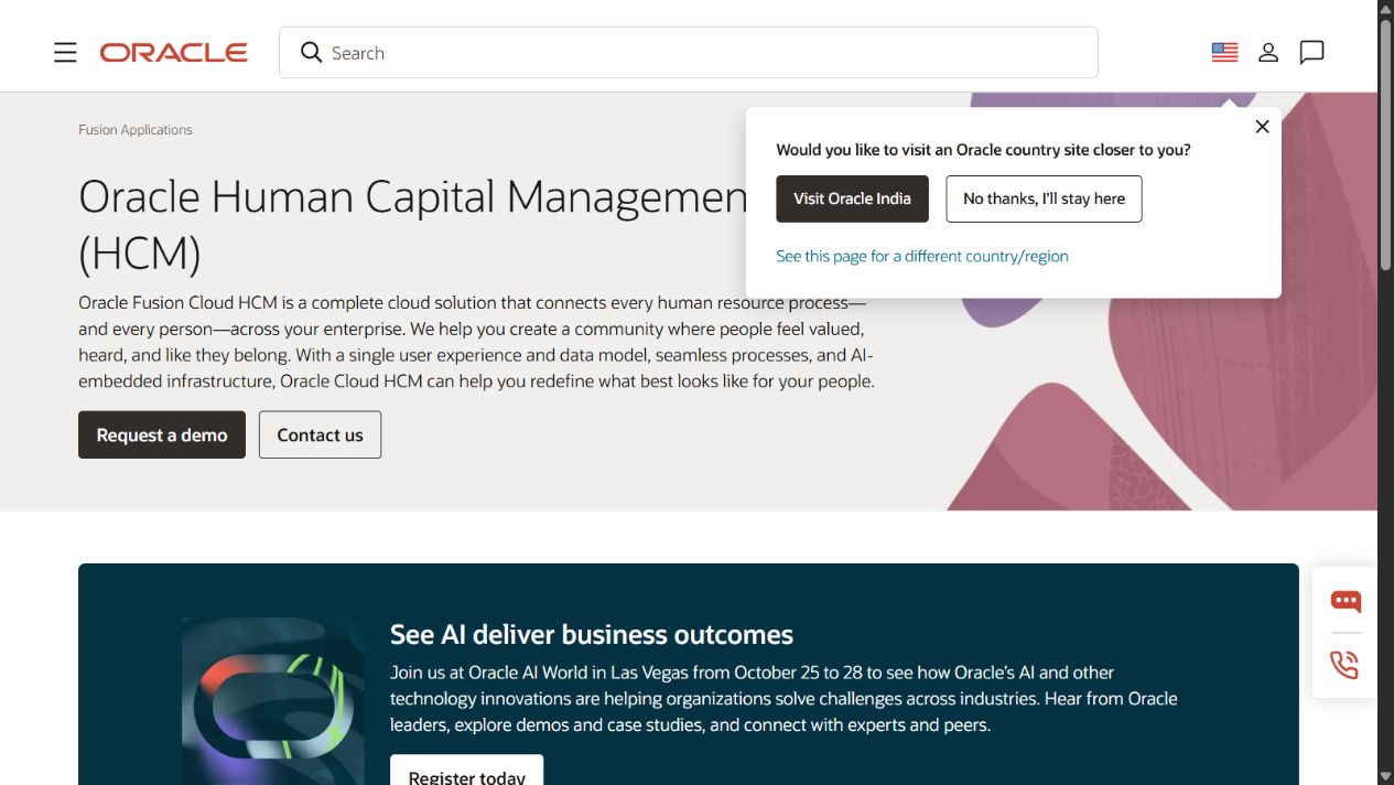 Oracle Fusion Cloud HCM official homepage
