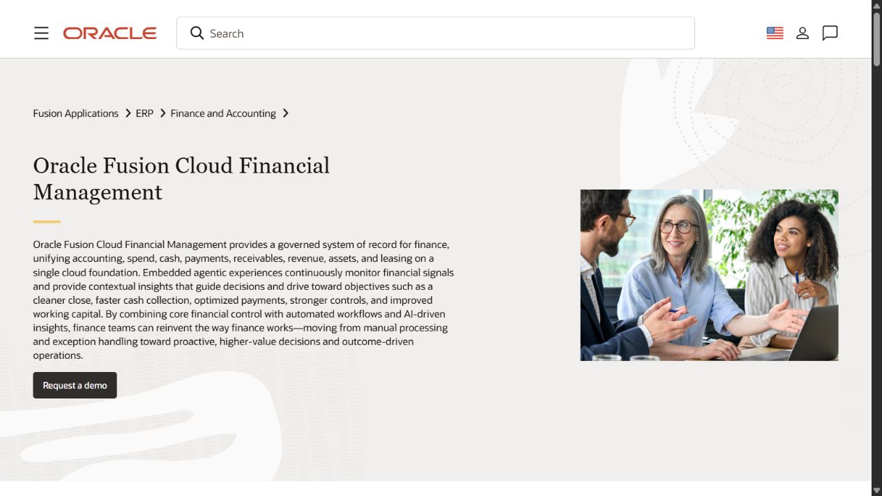 Oracle Fusion Cloud Financial Management official product page