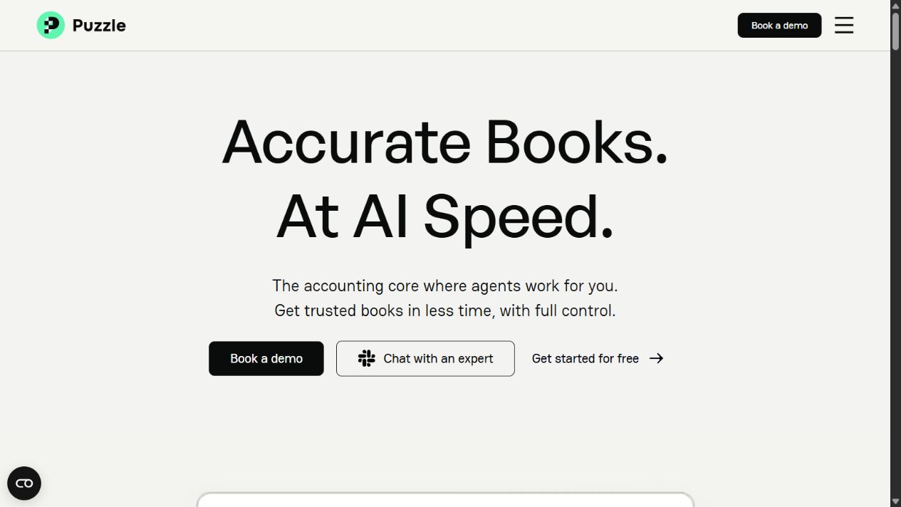 Puzzle official homepage showing its accounting-core positioning