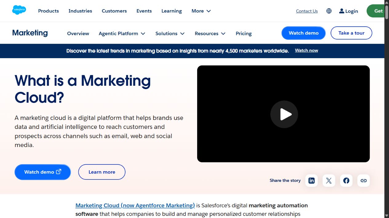 Salesforce Marketing Cloud official homepage showing its marketing platform