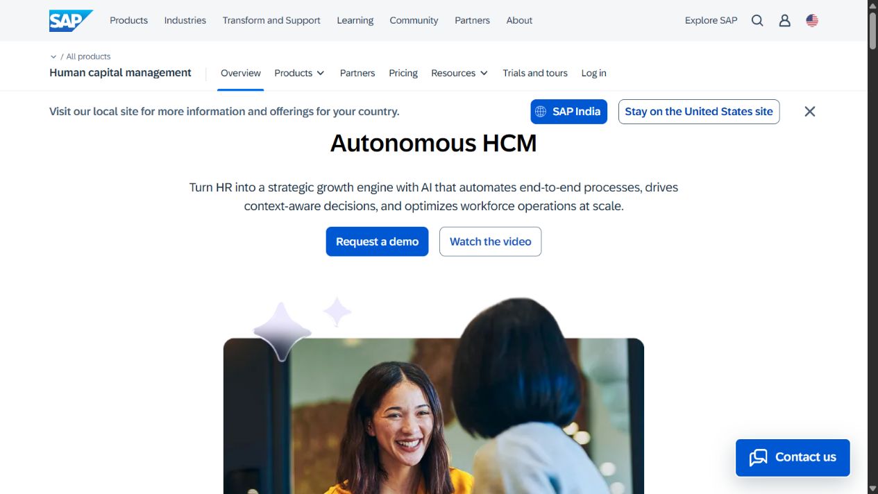 SAP SuccessFactors official homepage showing its HCM suite