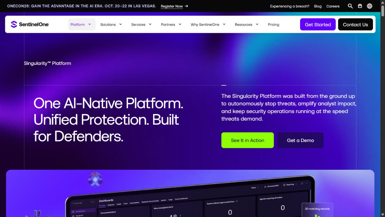 SentinelOne Singularity official platform homepage