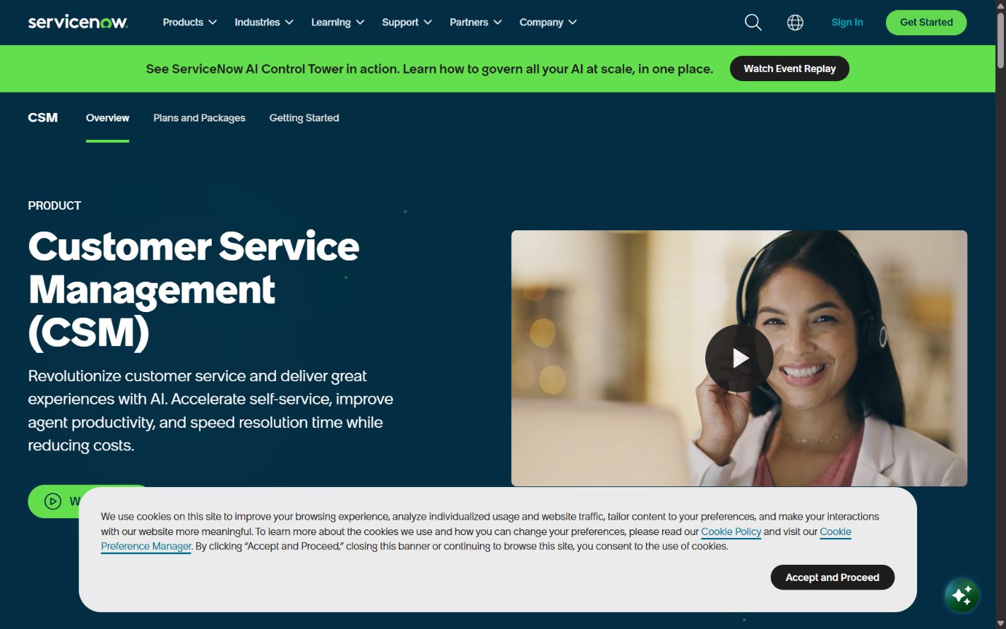 ServiceNow Customer Service Management official homepage