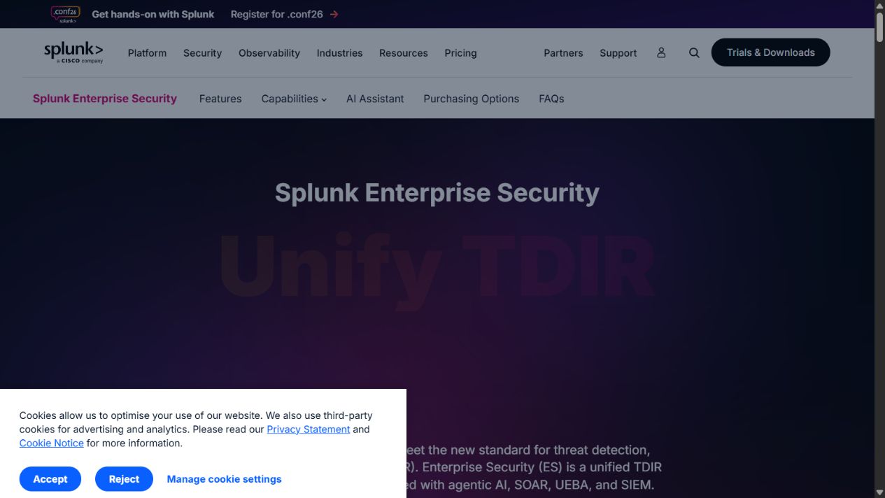 Splunk Enterprise Security official product page