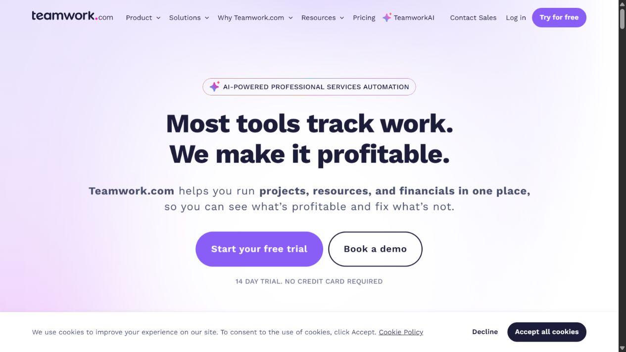 Teamwork official homepage for client work management