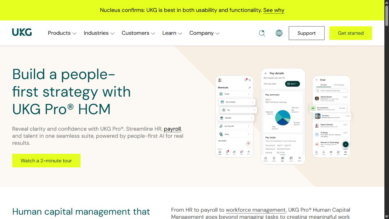 UKG Pro official homepage showing its enterprise workforce platform