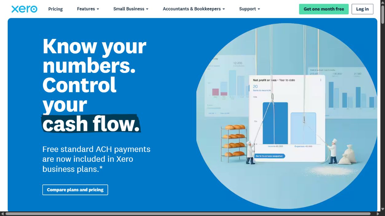 Xero official homepage showing its cash-flow-focused accounting software