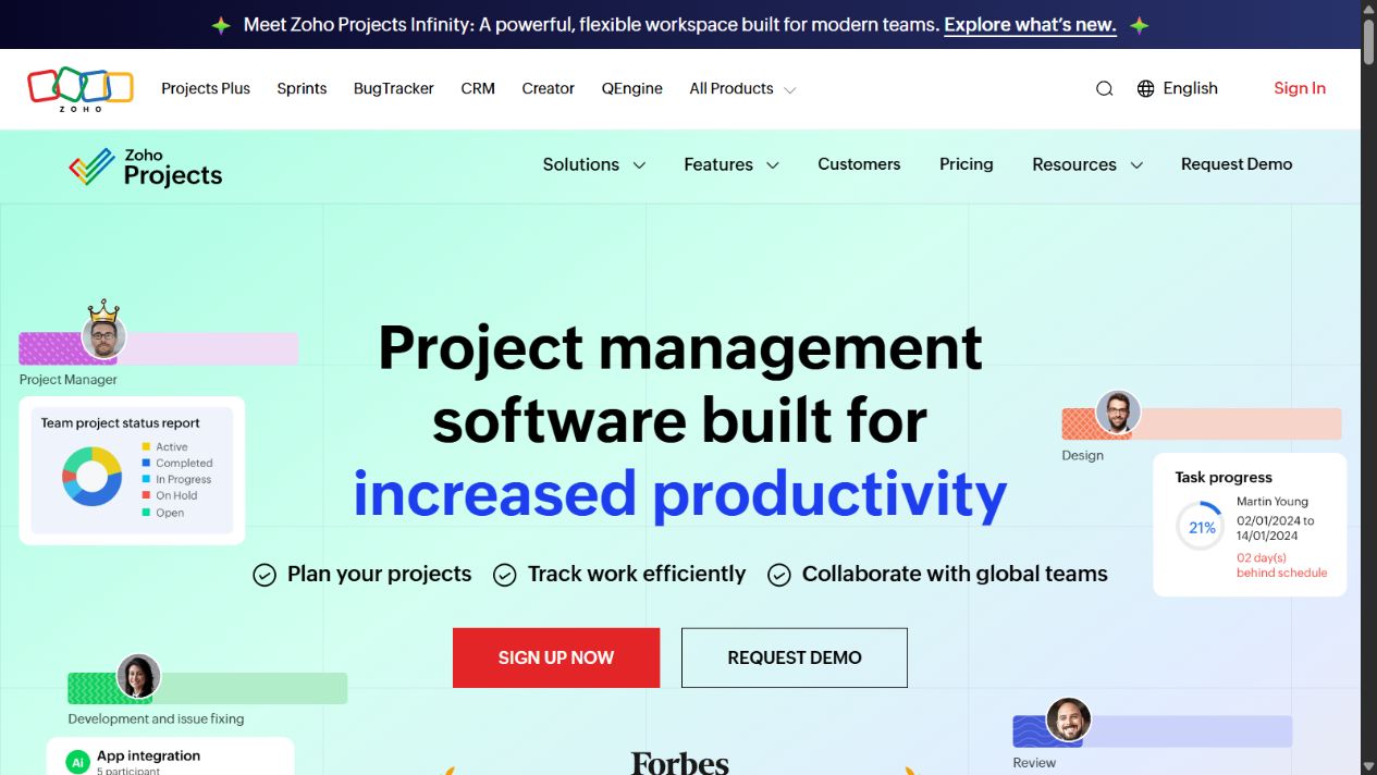 Zoho Projects official homepage for project planning and collaboration